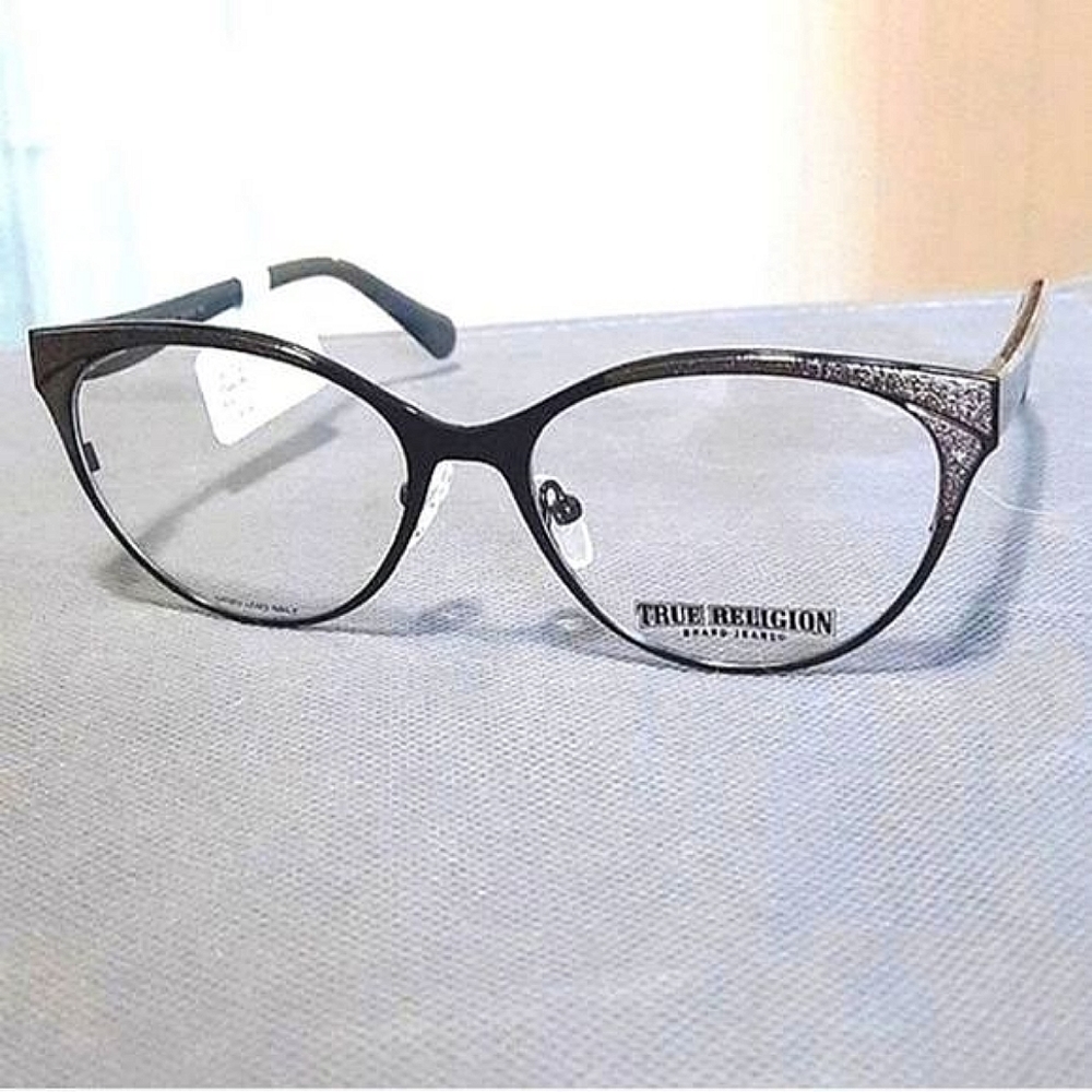 NEW Cat Eye Eyeglass Frame, True Religion, black/gray, metal Rx'able  52-16-140 - Picture 3 of 5
